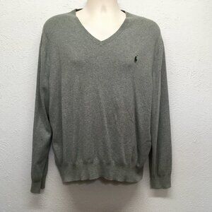 Polo Ralph Lauren Sweater Mens XL Gray Pima Cotton‎ Long Sleeve Green Pony